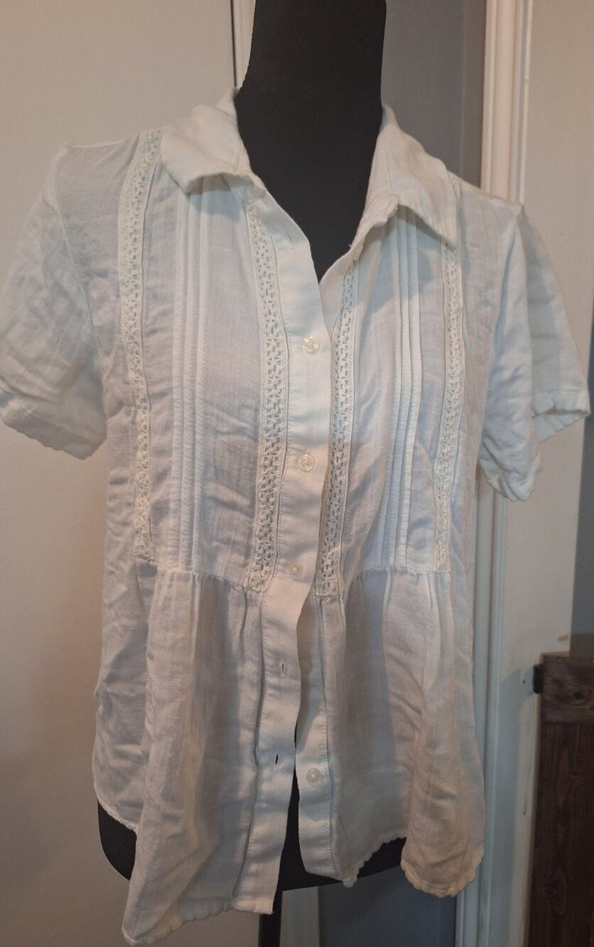 LUCKY BRAND Women's white short-sleeve button collared knit shirt Light Sm